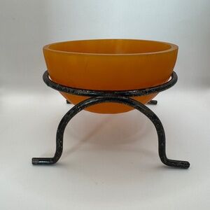 Martha Sturdy amber acrylic bowl in metal stand. Rare artist marked piece.